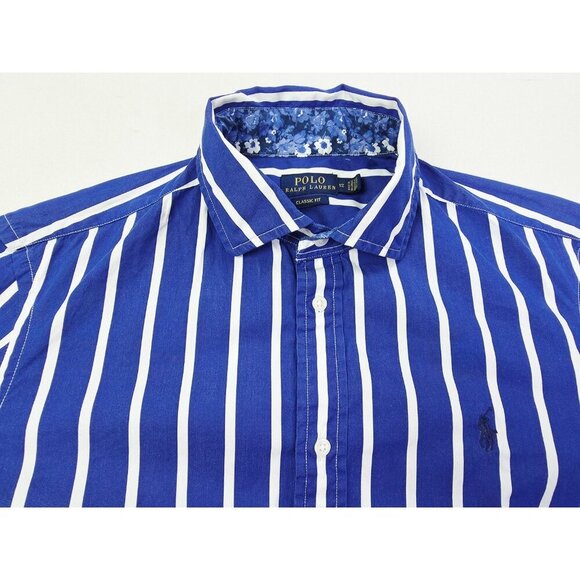 Polo Ralph Lauren Classic Fit Size 12 Womens Blue White Stripe Chest Logo Shirt - Picture 10 of 10